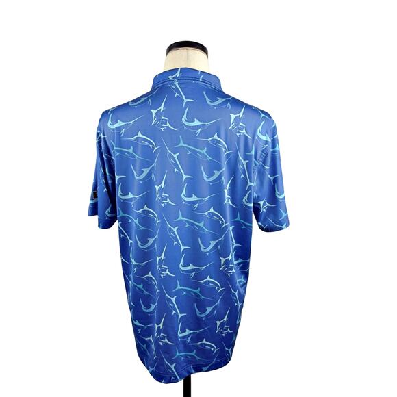 Waggle Blue Marlin Swordfish Fish Performance Golf Polo Shirt Mens L Wicking - Picture 2 of 7
